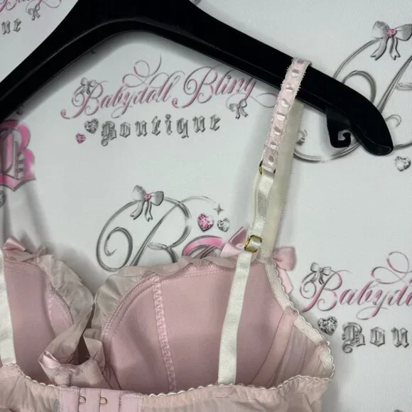 La senza bra love ruffle frilly bows ribbon 🎀pink white striped tiered babydoll - Picture 12 of 14